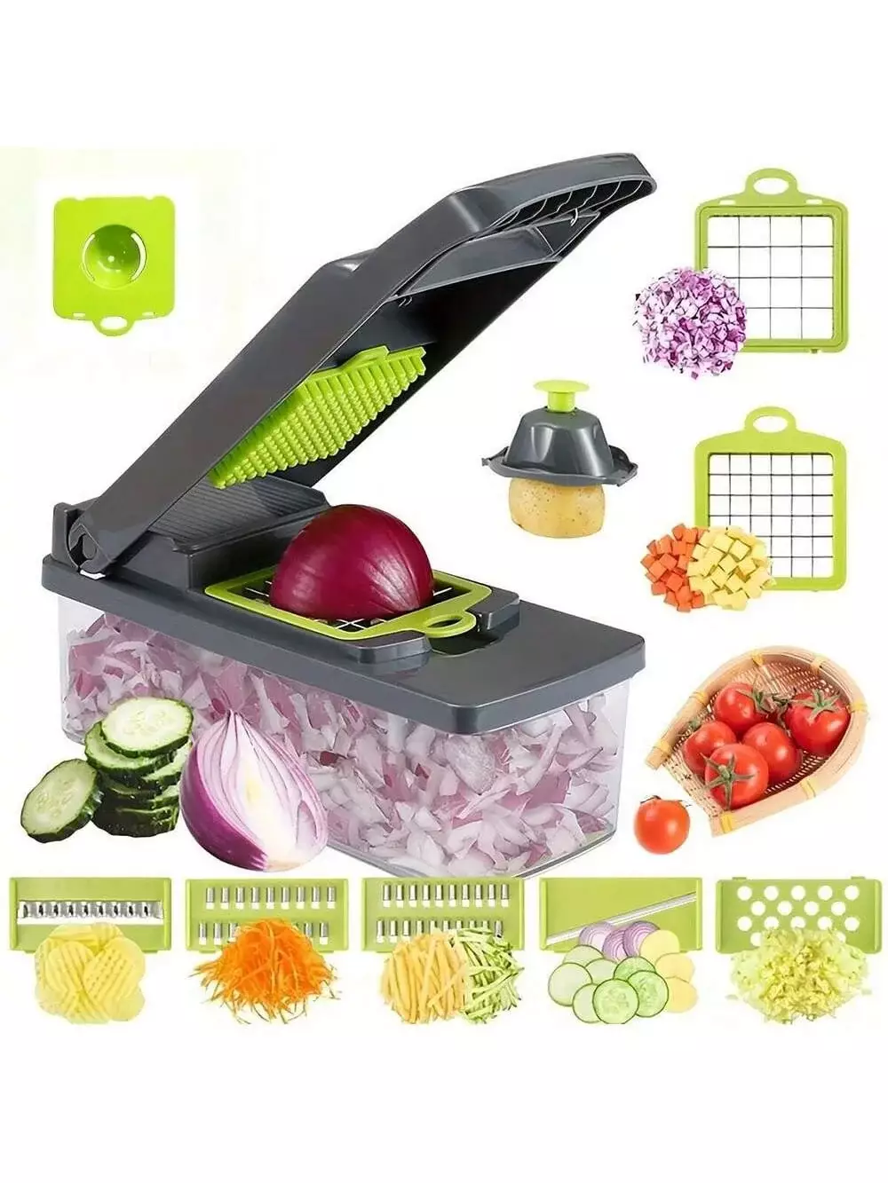 14pcs Vegetable Chopper Multifunctional Fruit Slicer Manual Food Grater Vegetable Slicer Cutter With Container Kitchen Gadgets