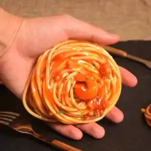 1PC Realistic Artificial Fake Food Simulate Model Spaghetti Meat Sauce Shrimp Noodles Restaurant Display Photo Video Game Props - A