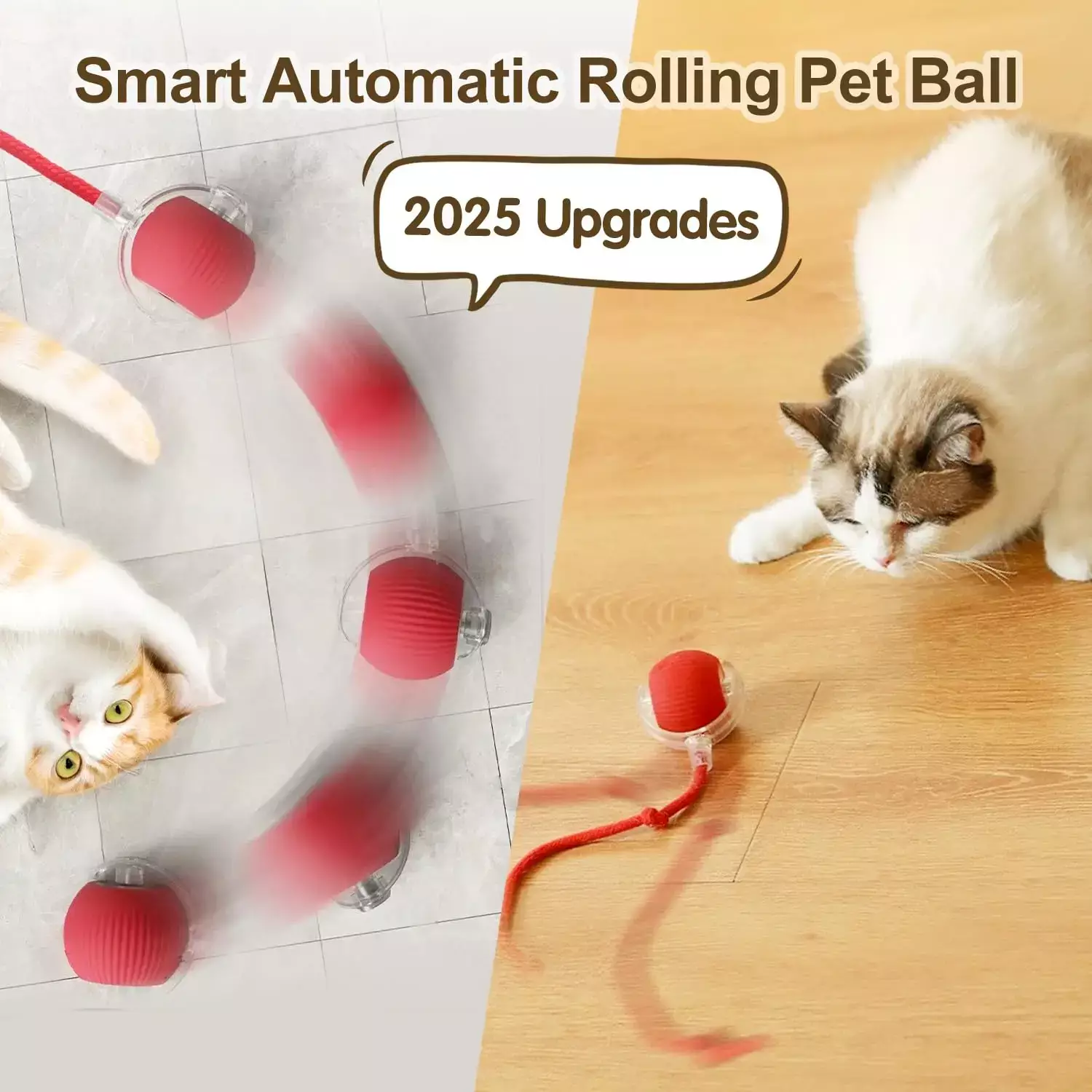 Cat Interactive Ball Toy, Automatic Rolling Ball with Tail, Rechargeable Smart Pet Interactive Toy, Intelligent Mouse for Cat - Image 3
