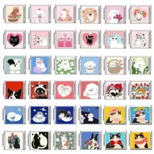Cartoon Charm Rose Tulip Corgi Cat Italian Charm Links Fit 9mm Bracelet Stainless Steel DIY Jewelry Making Valentine'S Day Gift