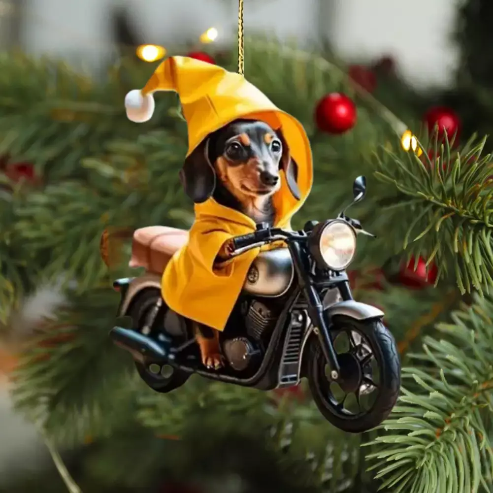 Acrylic Dog Decor Motorbike Dog Acrylic Hanging Decoration for Home Car Yellow Hoodie Riding Puppy Ornament for Christmas Tree - Image 4