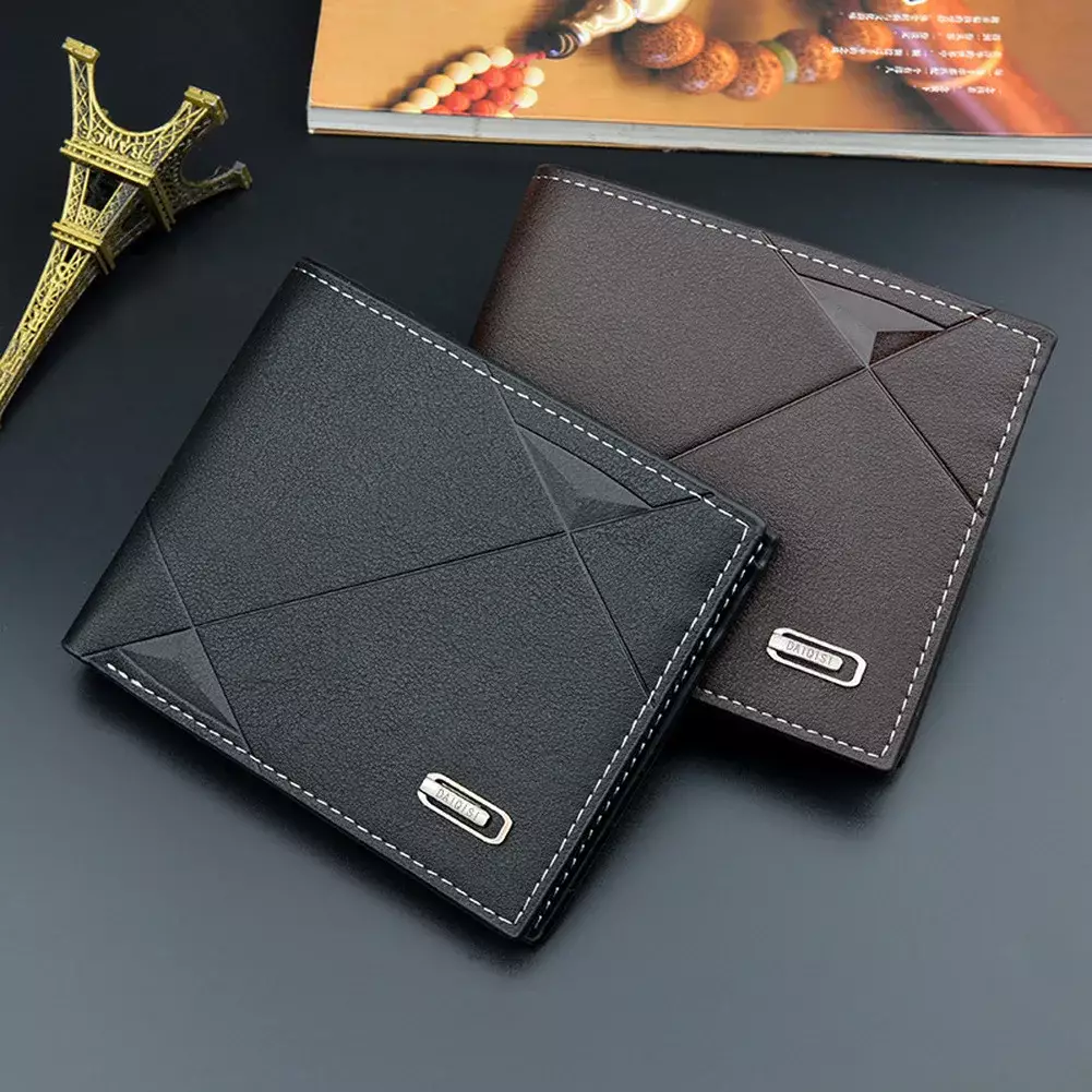 Men Short Bifold Faux Leather Masculina Billetera Credit ID Card Holder Wallet Billfold Purse Clutch Solid Hombre Business Slim - Image 4