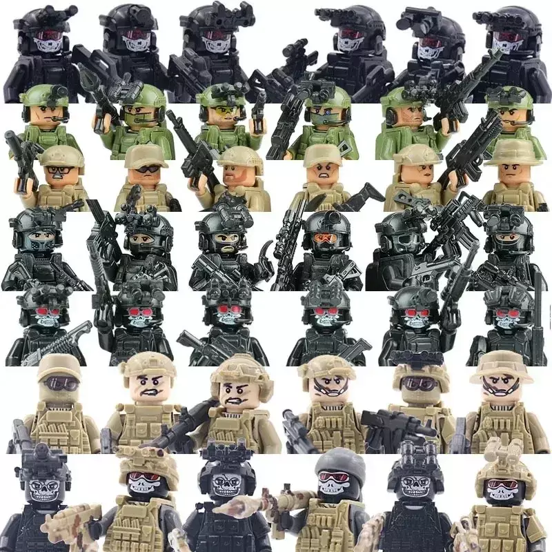 New Modern City SWAT Building Blocks Ghost Special Forces Soldiers Figures Bandits Accessories Gun Vests Belts Weapons Kids Toys