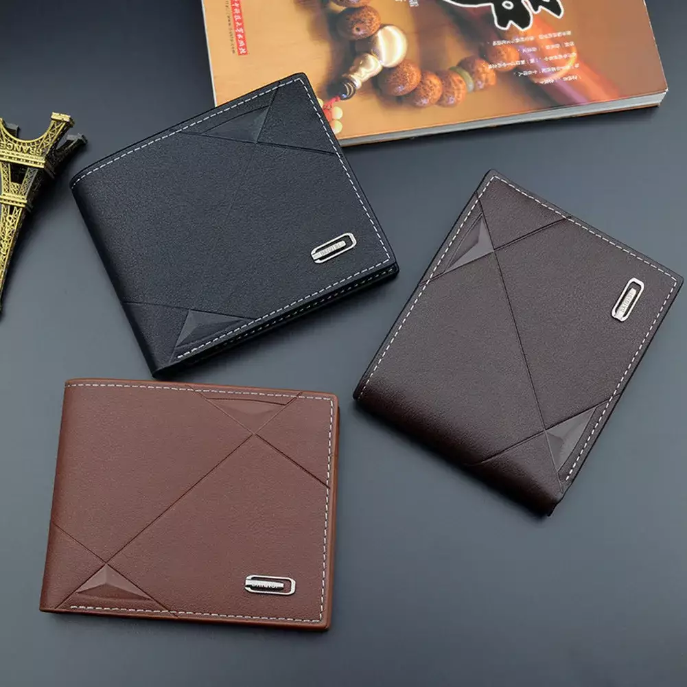 Men Short Bifold Faux Leather Masculina Billetera Credit ID Card Holder Wallet Billfold Purse Clutch Solid Hombre Business Slim - Image 3