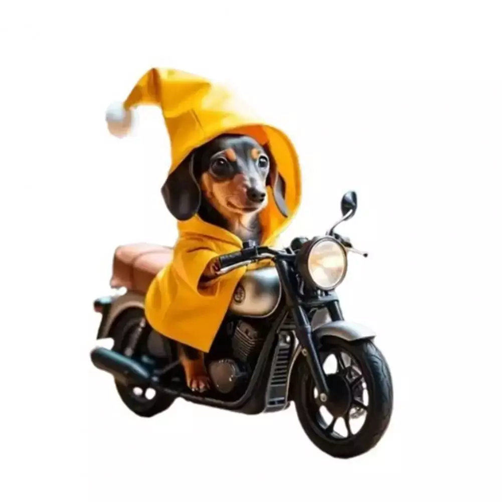 Acrylic Dog Decor Motorbike Dog Acrylic Hanging Decoration for Home Car Yellow Hoodie Riding Puppy Ornament for Christmas Tree