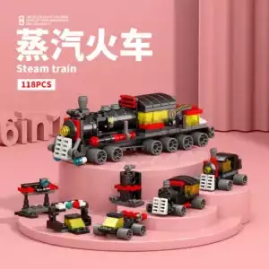 NEW DIY 6in1 Train Track Robot Helicopter Vehicle Building Blocks Kit Girls Bricks Movie Model Kids Toy - no Box 118pcs