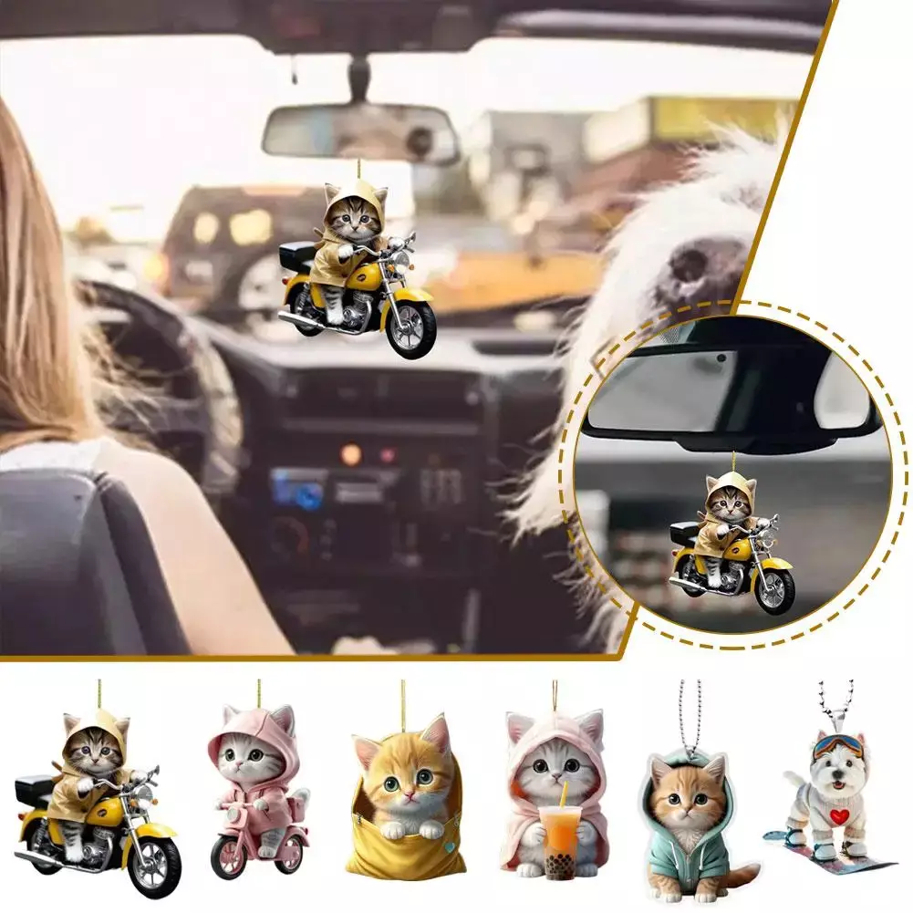 2d Acrylic With Cap Blue Hoodie Kitten Cartoon Car Up Pendant Acrylic Decoration Hanging Backpack Ornament Hang Pendant Cut Q0v4 - Image 2
