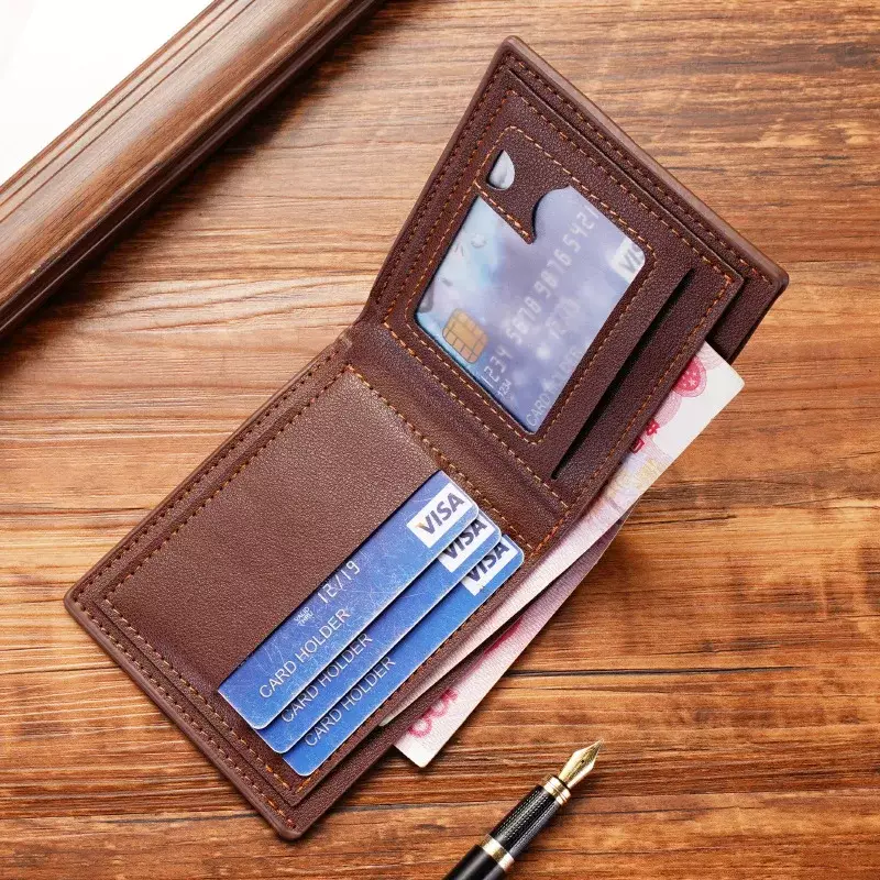 Men Short Bifold Faux Leather Masculina Billetera Credit ID Card Holder Wallet Billfold Purse Clutch Solid Hombre Business Slim - Image 2