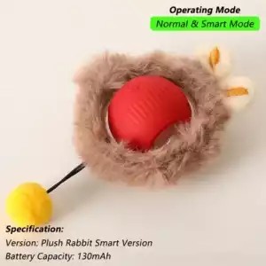 Cat Interactive Ball Toy, Automatic Rolling Ball with Tail, Rechargeable Smart Pet Interactive Toy, Intelligent Mouse for Cat - New Version