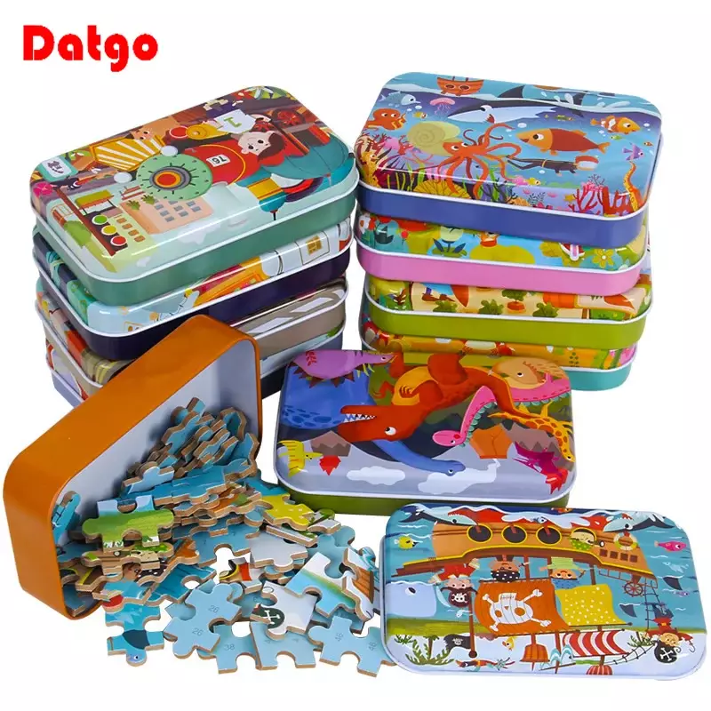 Hot New 60 Pieces Wooden Puzzle Toys for Children Cartoon Vehicle Animal Wood Jigsaw Baby Learning Educational Toy Kids Gift