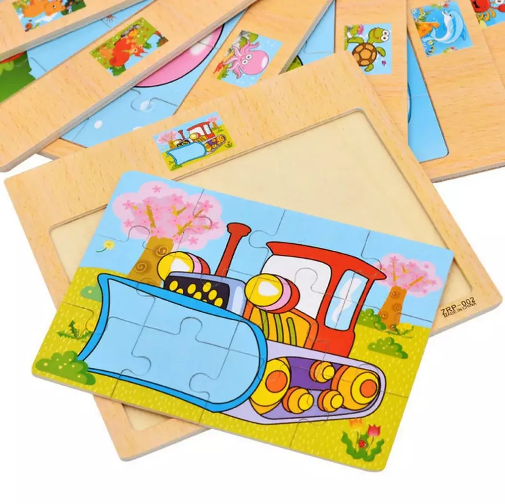 Hot Sale 12/9 PCS Puzzles Wooden Kids Baby Wood Cartoon Vehicle Animals Learning Educational Toys for Children Gift - Image 2