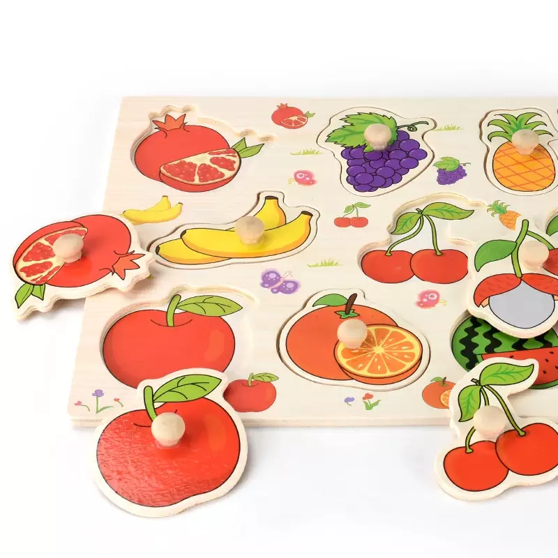 Montessori Wooden Puzzles Hand Grab Boards Toys Tangram Jigsaw Baby Educational Toys Cartoon Vehicle Animals Fruits 3D Puzzles - Image 4