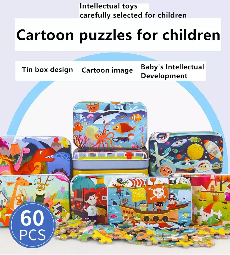 Hot New 60 Pieces Wooden Puzzle Toys for Children Cartoon Vehicle Animal Wood Jigsaw Baby Learning Educational Toy Kids Gift - Image 2