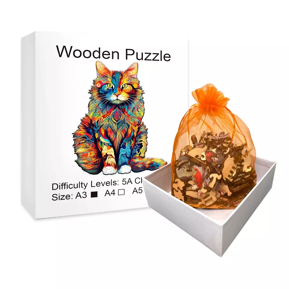 Interesting Colorful Cat - Wooden Puzzle - Challenge Your Brain - Perfect for Birthdays and Holidays - ColorfulChristmas Gifts - Image 2