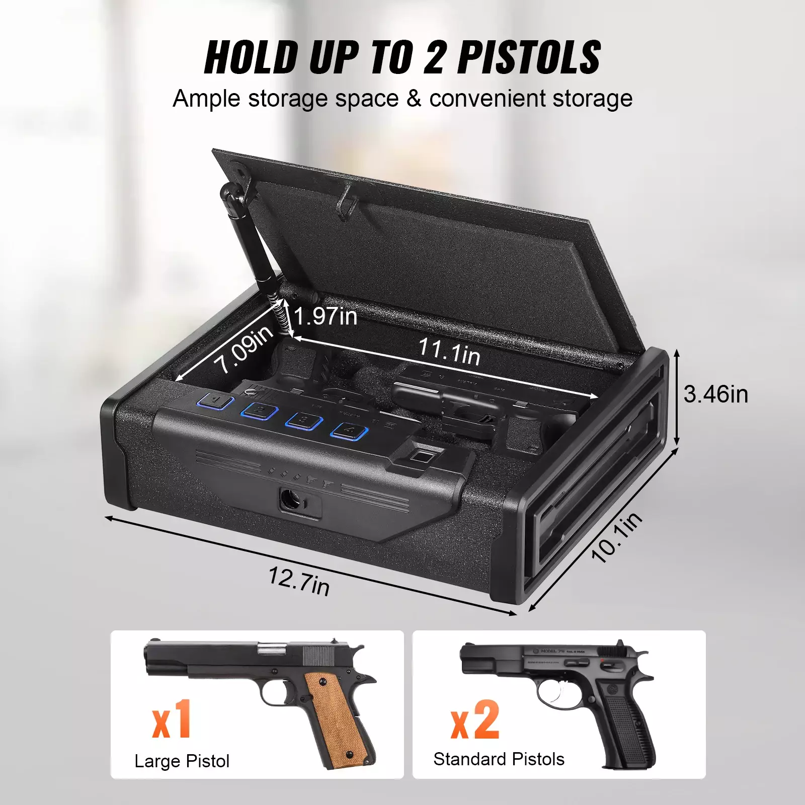 VEVOR Gun Safe Q235 Steel Pistol Safe 3-Way Quick Access Firearm Case Gun Box Advanced Biometric Technology Travel Gun Safe - Image 3