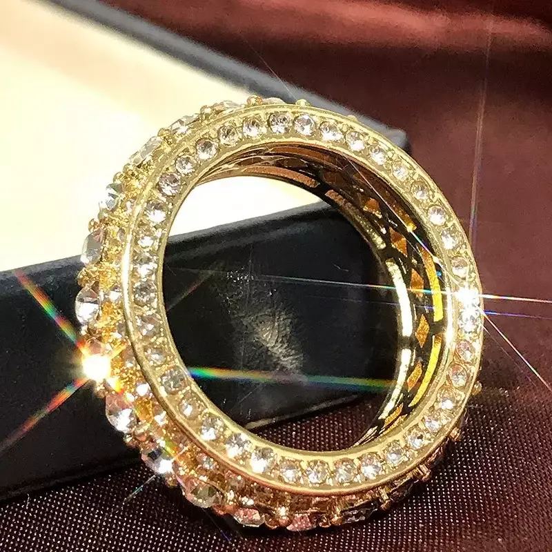 14 k Gold color Gold Full Diamond Round Ring for Women Men Wedding Engagement Party Accessories Gift Jewelry Rings 2021 Trend - Image 3