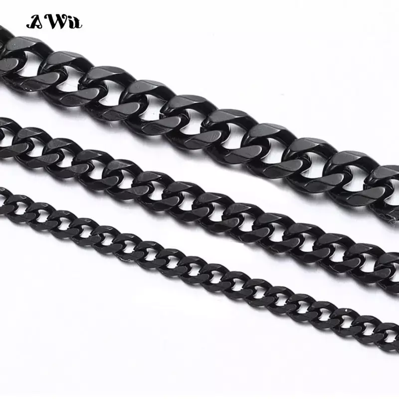 AWit 3MM5MM7MM Cuban Link Chain Stainless Steel Necklace Waterproof 18 K Gold Plated Punk Men Women Jewelry DIY Accessories - Image 2