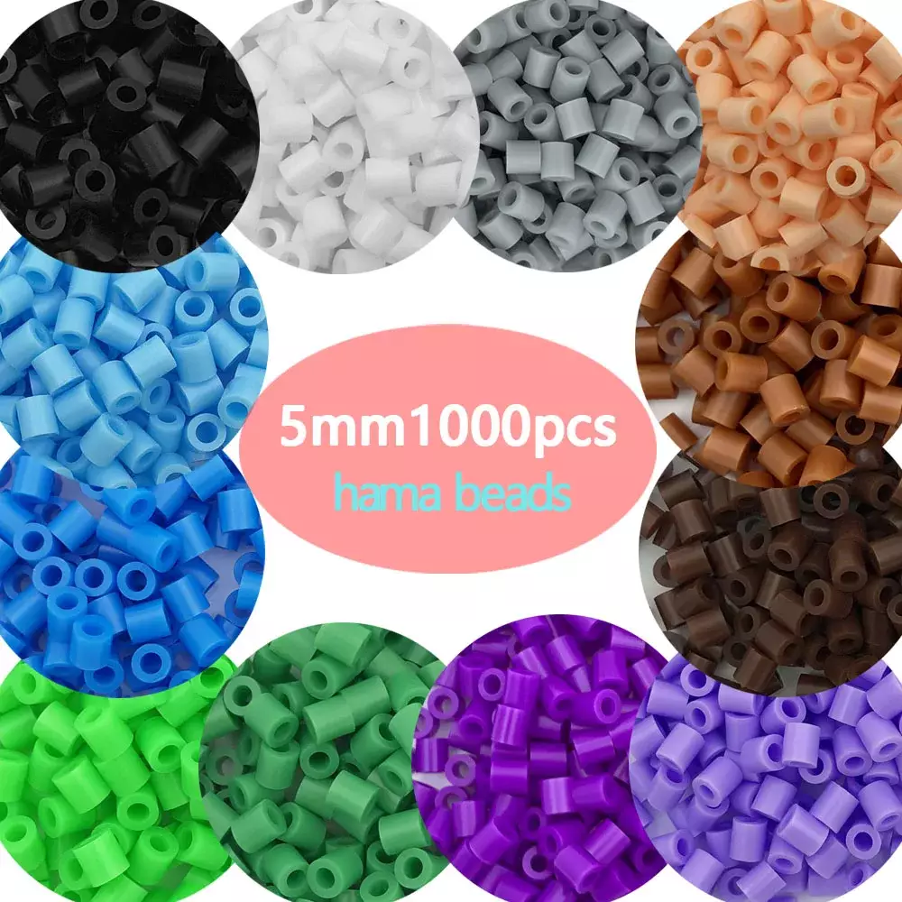 5mm 1000PCS Black white gray blue green purple Hama Beads for Kids Iron Fuse Beads diy Puzzles Pixel Art Gift Children Toy