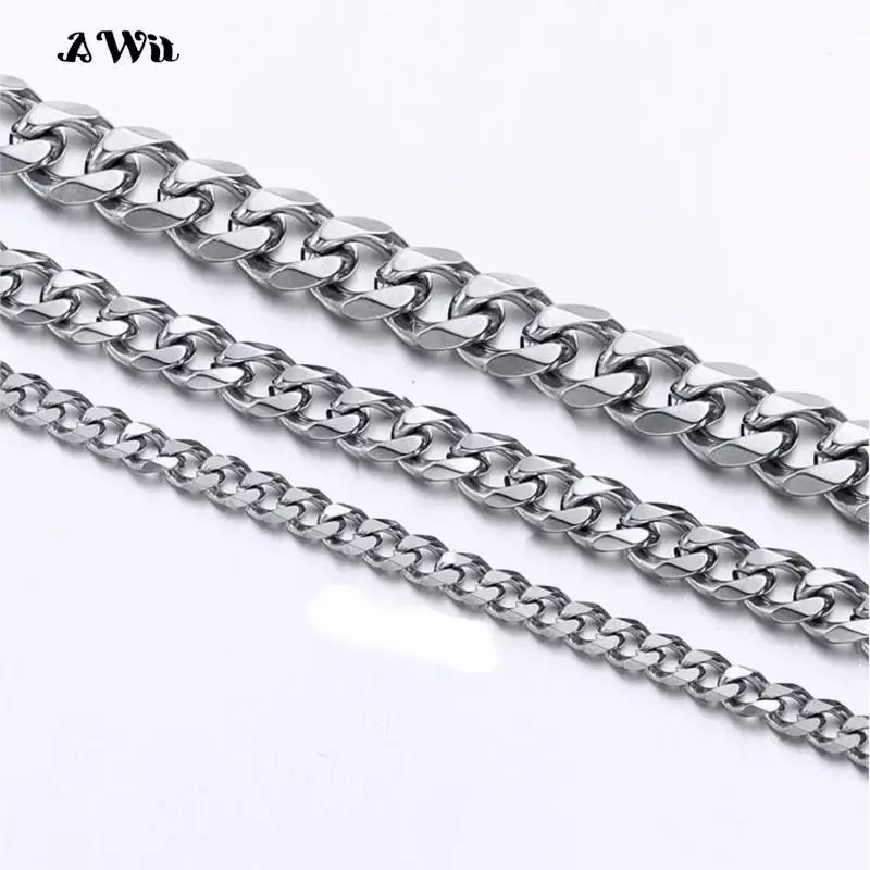 AWit 3MM5MM7MM Cuban Link Chain Stainless Steel Necklace Waterproof 18 K Gold Plated Punk Men Women Jewelry DIY Accessories - Image 3