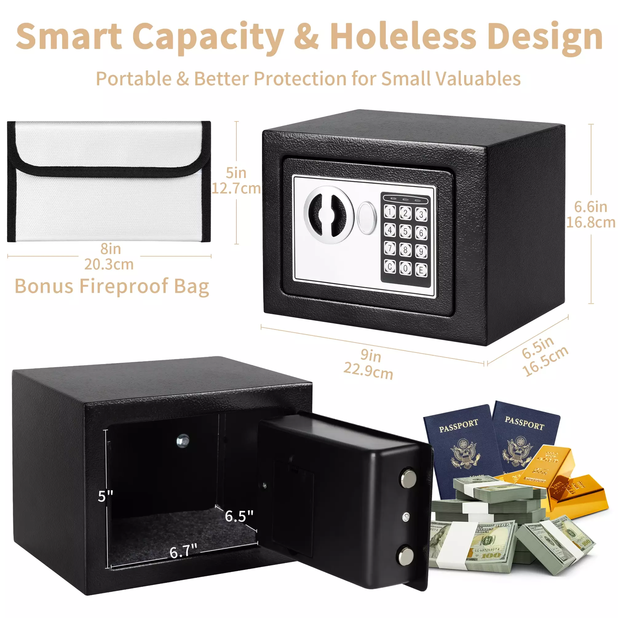 Deli 0.2 Cubic Feet Electronic Digital Safe Box, Steel Money Safe Box for Home with Fireproof Money Bag for Cash Safe Hidden - Image 2