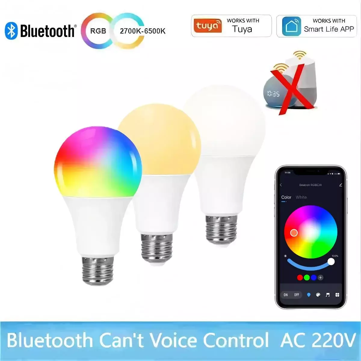 Tuya E27 Smart Light Bulb, 9W 220-240V, RGBW LED Color Changing Bulbs, Tuya Smart&Smart Life APP Control,APP Dimmable Music Sync - Image 2