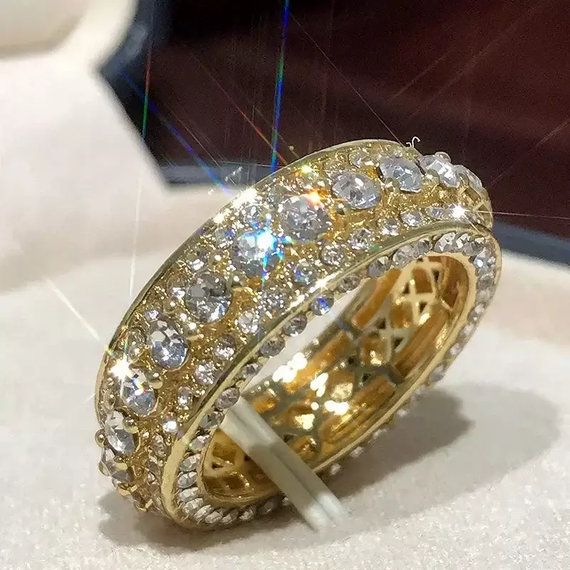 14 k Gold color Gold Full Diamond Round Ring for Women Men Wedding Engagement Party Accessories Gift Jewelry Rings 2021 Trend - Image 2
