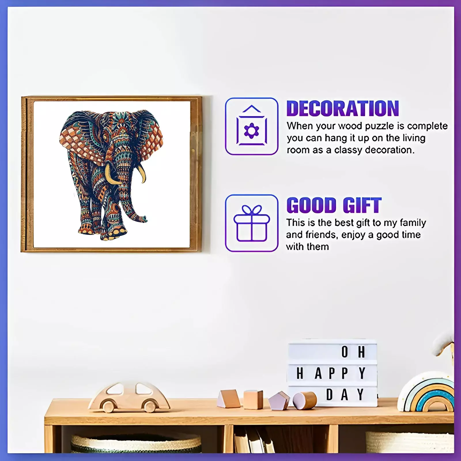 Unique Elephant Wooden Puzzle, Adult Stress Relief Toys, Irregular Animal Shapes, Holiday Birthday Gift - Image 3