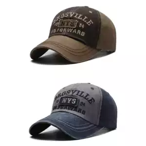 Four Seasons Men's Baseball Cap Casual Wash Embroidered Cap Curved Brim Bowler Sun Hat Official Website - Khaki and navy blue, Adjustable