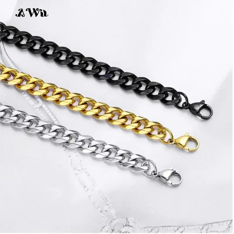 AWit 3MM5MM7MM Cuban Link Chain Stainless Steel Necklace Waterproof 18 K Gold Plated Punk Men Women Jewelry DIY Accessories - Image 4