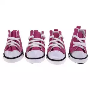 Creative 4PCS/Set Pet Shoes with Adjustable Drawstring Canvas Puppy Pet Dogs Boots Waterproof Dirt-proof Pet Supplies Pets - Pink, S