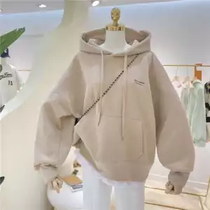 Women Solid Hoodies Sweatshirts Loose Long Sleeve Tops Casual Sporty Thick Warm Ladies Pockets Hooded Pullover Sweatshirt - khaki, One Size