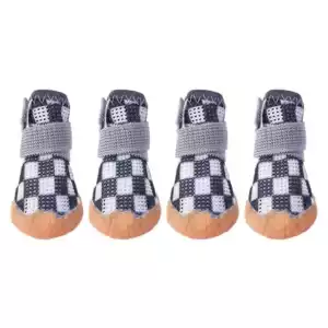 4pcs/set Anti-skid Breathable Pet Dog Shoes Wear-resistant Breathable Puppy Mesh Shoes Sandwich Mesh Soft Hollow Dog Boots - black-S