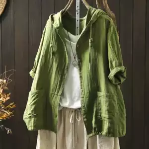 100% Cotton yarn hoodies for women summer Japan style hooded single-breasted solid shirts and blouse big size tops - 5, One Size