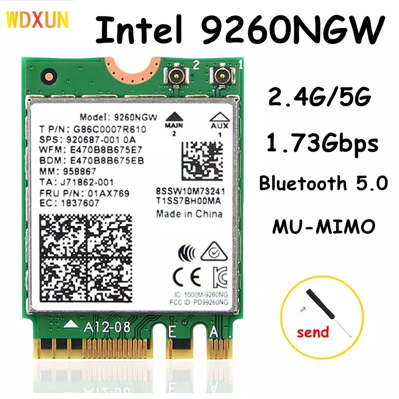 Wireless 2030Mbps 2.4G/5Ghz M.2 Network Wifi Card For 9260 AC 9260NGW 802.11ac Bluetooth 5.0 Laptop Deskktop Windows 10 ac9260